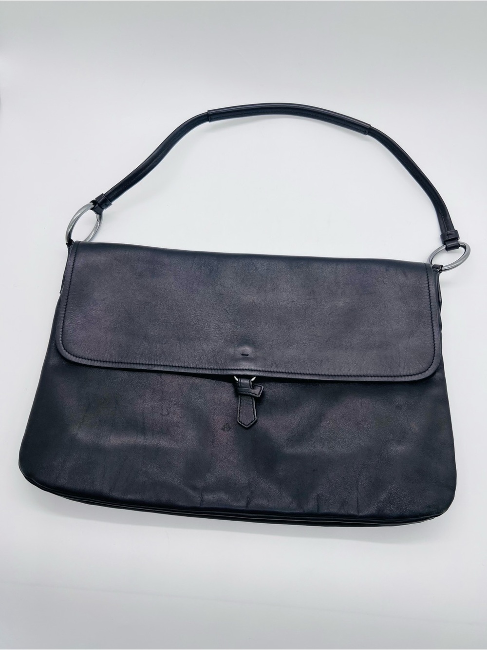 Jil Sander Black Leather Envelope Shoulder Bag